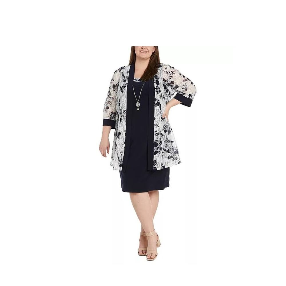 R&M Richards Women's Elegant Feather Print Jacket Dress Size 10